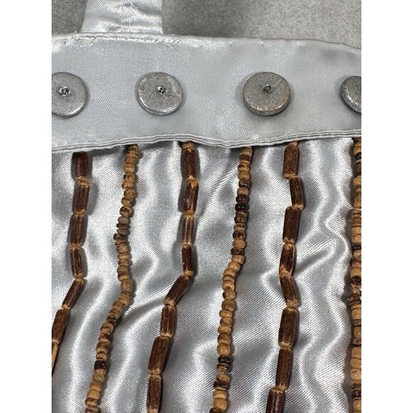 Handcrafted Statement Silver Satin Purse with Buttons & Beads Embellishments - Picture 12 of 16
